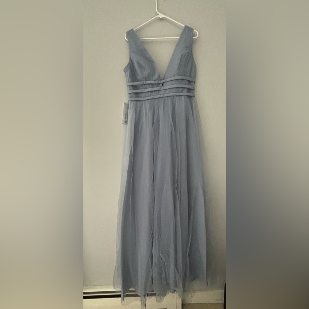 Azazie Dusty Blue Strapless Ruched Gown for Weddings